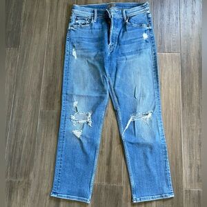 MOTHER Womens Slim Distressed Blue Jeans